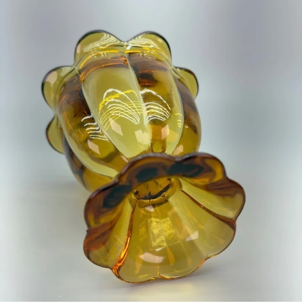 Vintage Amber Viking Fluted Glass Candy Dish